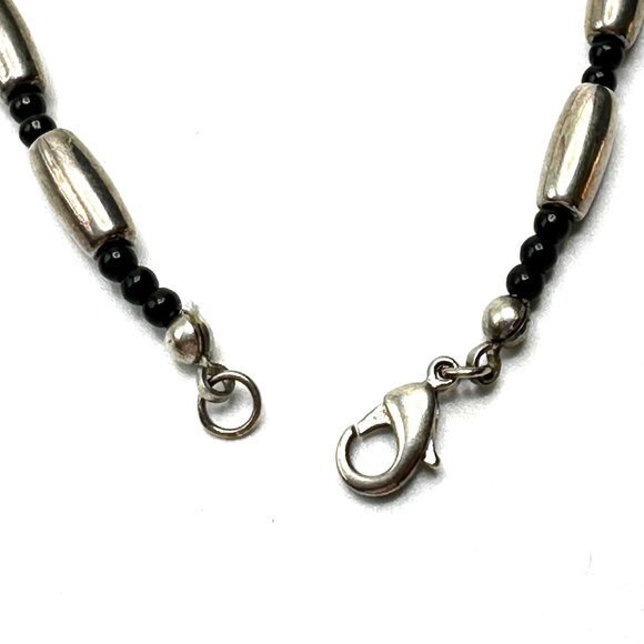 Vintage Jack Woolsey Silver Inlay Pendant Necklace—MOP, Onyx, Jasper, Bone—EUC - Picture 7 of 11